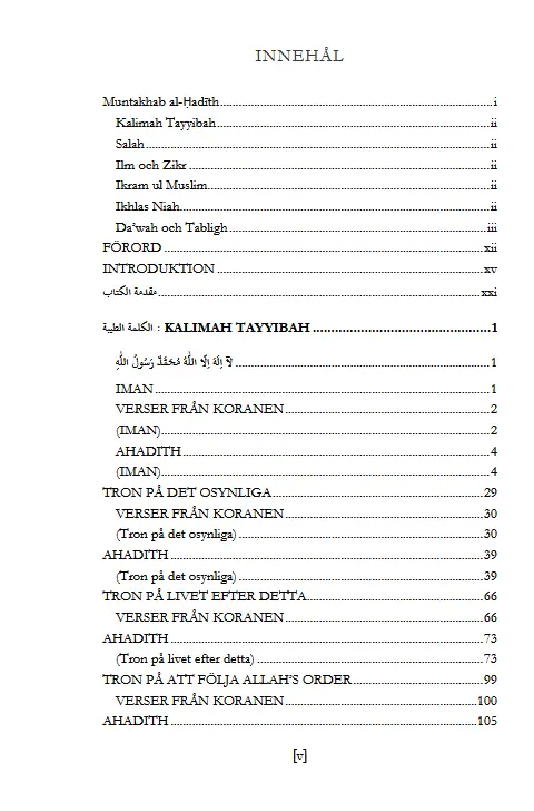 Muntakhab Ahadith Swedish Edition book chapters and topics detail 1