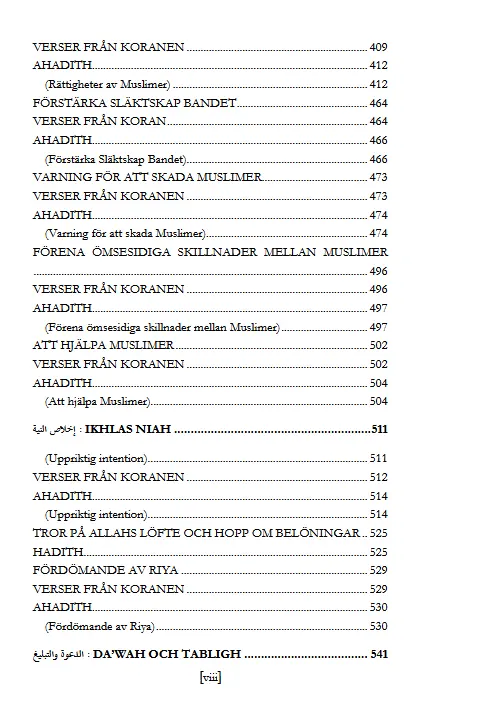 Muntakhab Ahadith Swedish Edition book chapters and topics details 4